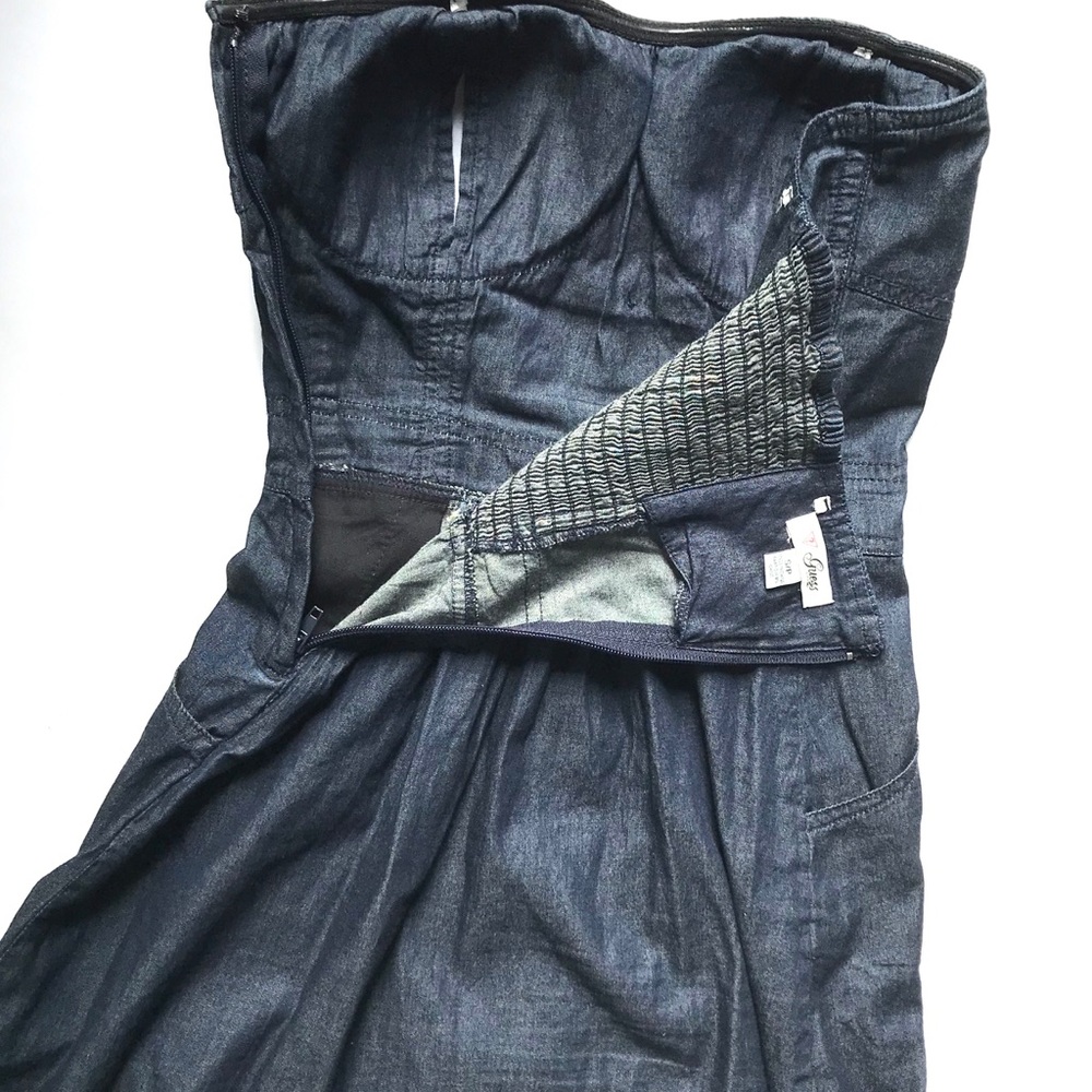 Denim Dress Mini Strapless with Button Front sz S - Picture 5 of 8